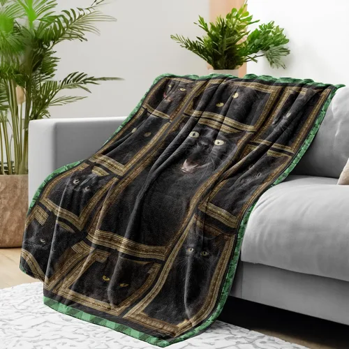 Vista 5 de Manta de gato negro, regalos para mujeres y hombres, acogedora manta suave y mullida para sofá, cama, viajes, manta ligera de franela de felpa