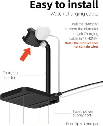 Vista 3 de Base de carga inalámbrica universal 2 en 1 con soporte ajustable para reloj inteligente, compatible con Samsung Galaxy, Google Pixel, Huawei