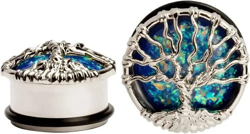 Vista 3 de KUBOOZ expansores para oreja, planeta azul y árbol plateado, túneles para perforación