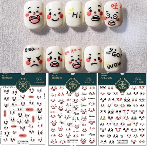 Vista 7 de Dedyel Calcomanías de uñas de sonrisa, lindas calcomanías de uñas de dibujos animados 5D en relieve de cara sonriente, calcomanías de uñas Kawaii