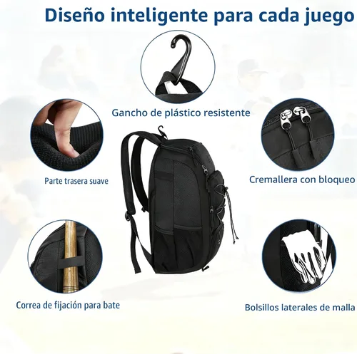 Vista 6 de MATEIN Mochila de Béisbol, Bolsa de Bate de Sóftbol con Compartimento para Zapatos para Jóvenes, Niños y Adultos, Bolsa de Béisbol Ligera con Gancho
