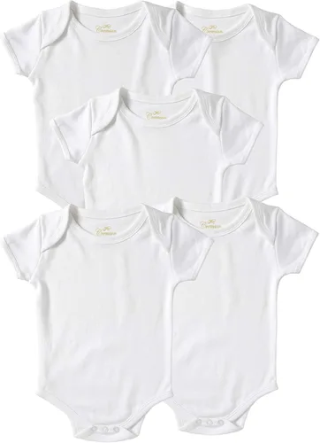 Vista 2 de Cremson - Conjunto de 5 monos de manga corta unisex de algodón para bebé, Blanco