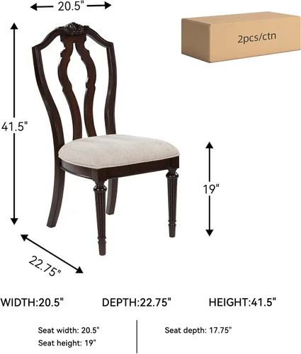 Vista 3 de Signature Design by Ashley Juego de 2 sillas laterales tapizadas tradicionales, sillas de comedor, madera dura y marco de madera de ingeniería
