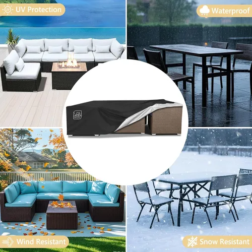 Vista 7 de AKEfit Fundas para Muebles de Patio, 500D Impermeable de Servicio Pesado para Mesa de Patio Cuadrada y Rectangular para Exteriores y Fundas de Negro