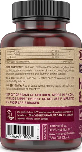 Vista 2 de DEVA Vitaminas y minerales veganos para el cabello, las uñas y la piel con biotina, suplemento, 90 tabletas