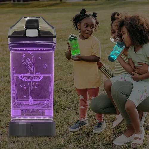 Vista 8 de YuanDian Botella de agua para niños con luz LED 3D - 14 onzas Tritan libre de BPA ecológica - 7 colores luz tazas de bebida geniales, regalo