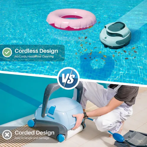 Vista 9 de POOLPURE Limpiador robótico inalámbrico para piscinas: motores duales de 35 W, tiempo de funcionamiento de 110 minutos, para piscinas sobre