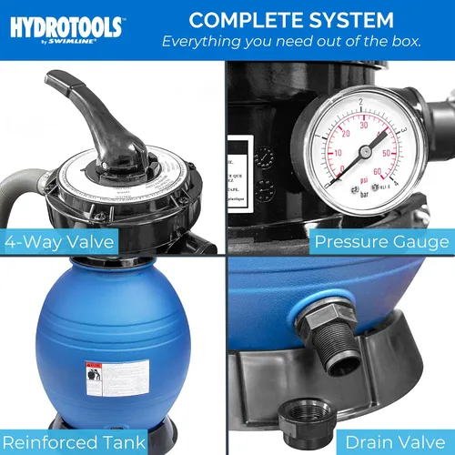 Vista 6 de HYDROTOOLS BY SWIMLINE 71225HCK - Combo de filtro de arena de 12 pulgadas con kit de conexión para piscinas de lados suaves, compatible con Intex