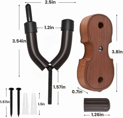 Vista 4 de BestSounds - Soporte de pared para violín con gancho para arco Home & Studio, soporte para violín de palisandro (palisandro MA-R5)