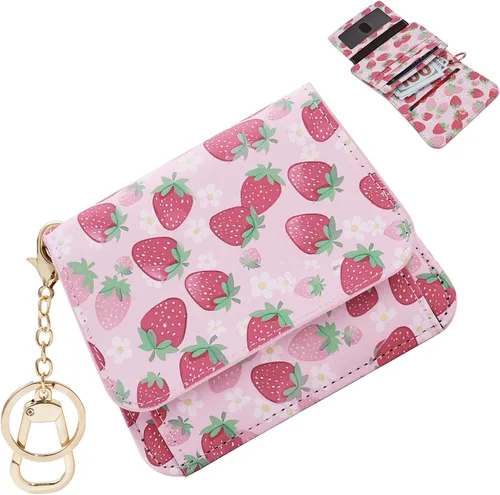 Vista 13 de Cartera pequeña para mujer, con bloqueo RFID, delgada y bolsillo para monedas, tarjetero plegable para tarjetas de crédito con ventana