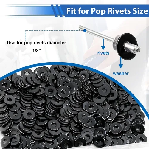 Vista 4 de 400 piezas de arandelas de remache pop de 1/8 pulg. negras para remaches pop de diámetro 1/8" de acero inoxidable 304, arandelas de remache pop