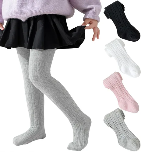 Vista 7 de Jormatt Medias de niña con punto trenzado, leotardos de algodón para niñas pequeñas, medias de invierno para recién nacidos y bebés