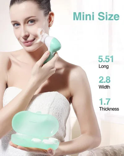 Vista 7 de TOUCHBeauty Juego de cepillos faciales portátiles con estuche y 3 cabezales de cepillo giratorio, cerdas de limpieza de poros profundos de 0.002 in
