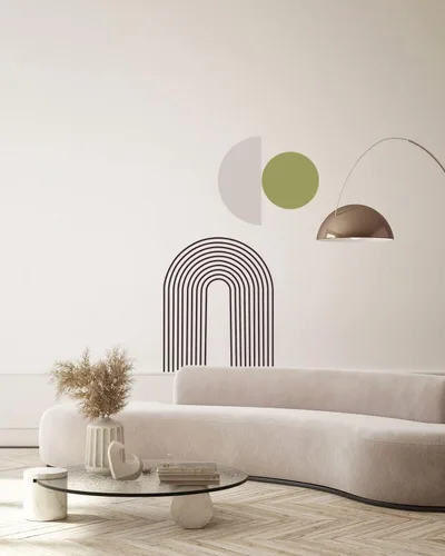 Vista 3 de Arte de pared abstracto de arco – Adhesivo de pared de arco iris, calcomanías modernas para despegar y pegar para dormitorio, sala de estar, oficina
