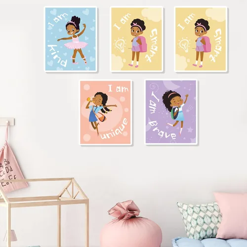 Vista 7 de Outus 9 piezas de decoración de pared de niña negra para habitación de niñas, cita inspiradora, arte de pared afroamericano, decoración de pared