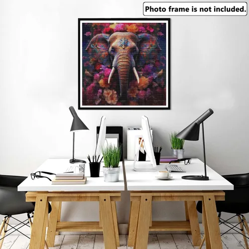 Vista 2 de Yomiie Kits de arte de diamantes 5D para adultos, flores, elefante, pintura de diamante, arte de plantas de animales, kit de taladro redondo
