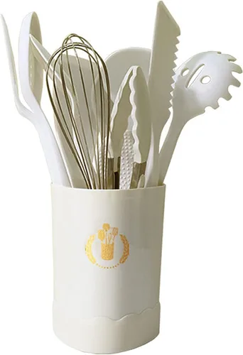Vista 2 de Juego de utensilios de cocina de mango de madera blanca de 13 piezas, utensilios de cocina antiadherentes de silicona disponibles, mango 13