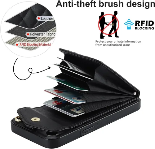 Vista 4 de Asuwish Funda de teléfono para iPhone 13 Mini de 5.4 pulgadas con protector de pantalla de vidrio templado, anillo con bloqueo RFID, tarjetero