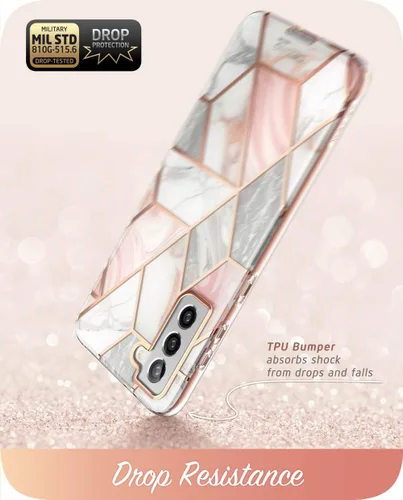 Vista 4 de i-Blason Cosmo Series - Funda para Samsung Galaxy S21 5G, diseño delgado y elegante, 6.2 pulgadas (mármol). Mármol rosa