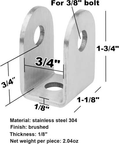 Vista 2 de GBGS 10 soportes en U de 3/4 pulgadas, acero inoxidable 304 Para perno de 3/8