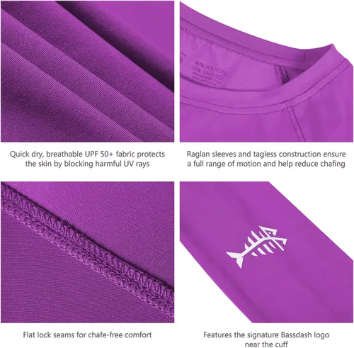 Vista 4 de BASSDASH Camiseta de manga larga con protección solar UPF 50+ para mujer, para pesca, senderismo, rendimiento