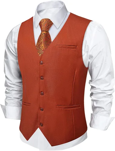 Vista 14 de DiBanGu Chaleco de traje para hombre Vestido formal de negocios Light Khaki