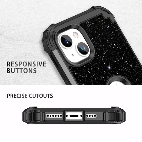 Vista 6 de LONTECT Funda para iPhone 15 Plus con purpurina brillante 3 en 1, a prueba de golpes, resistente, híbrida, resistente, funda protectora de alto