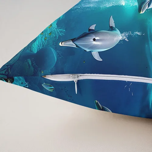 Vista 6 de jejeloiu Cortina opaca con diseño de delfín, bonita cortina de puerta de animales del océano, privacidad hawaiana, decoración de vida marina