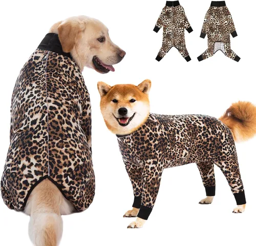 Vista 22 de Traje de recuperación para perros grandes y medianos después de la cirugía, mameluco antilameduras suave y transpirable para perros, alternativa al