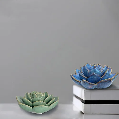 Vista 8 de Mesa de cerámica suculenta flores con base estable, mesa decorativa 3D hecha a mano (azul)