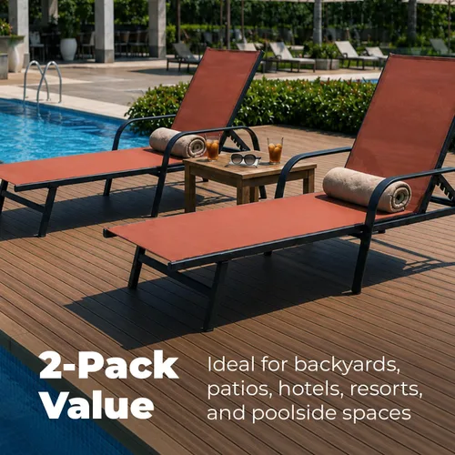Vista 7 de ComfySure Sillones de metal para exteriores, juego de 2 con reposabrazos, reclinables ajustables en 5 posiciones, acabado antioxidante resistente a
