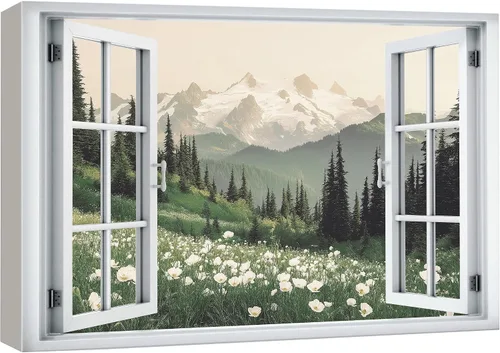 Vista 24 de wall26 - Cuadro en lienzo para pared, vista de ventana, río neón turquesa, rápido, bosque, lago, arroyo, naturaleza salvaje, fotografía, realismo