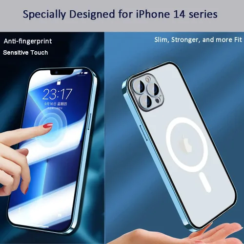 Vista 3 de Funda para iPhone 14 Cubierta de hebilla de doble cara Cubierta de pantalla y cámara Cubierta protectora de parachoques de metal Funda transparente