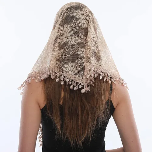 Vista 5 de LMVERNA Velo de encaje triángulo mantilla iglesia cabeza cubrir bufanda latina para damas de honor de boda masiva