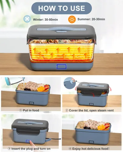 Vista 4 de Fiambrera Eléctrica Calentador de Alimentos, Nuevo Calentador de Alimentos Portátil de 100W, Lonchera Calentada para Adultos Automóvil/Hogar