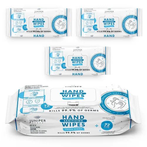 Vista 12 de Juniper CLEAN, 1 paquete de toallitas desinfectantes de manos, 72 toallitas desinfectantes de manos desechables, aroma fresco, sin pelusa y duraderas
