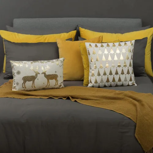 Vista 8 de JWH Funda de almohada decorativa de ciervos amantes de la Navidad, con estampado dorado, funda de almohada de lino, cojín de invierno