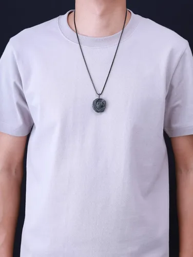 Vista 2 de COAI Collar de obsidiana con águila audaz para hombre