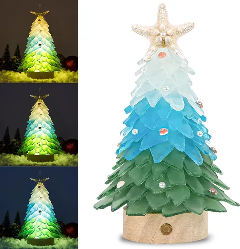 Vista 10 de Árbol de Navidad de cristal azul marino - Mini árbol de Navidad con luces LED Centro de mesa hecho a mano, ideal para Navidad, Año Nuevo