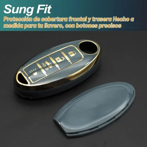 Vista 3 de FEYOUN - Funda de poliuretano termoplástico con 4 botones inteligentes para la llave a control remoto del automóvil; funda compatible con los Gris