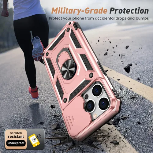 Vista 4 de Goton Armor - Funda para iPhone 13 Pro, protección de grado militar resistente, soporte de anillo giratorio de 360 grados integrado, funda