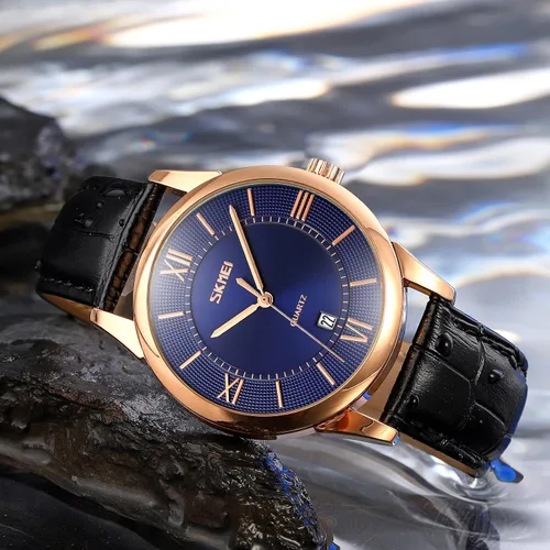 Vista 5 de SKMEI Relojes para hombre cuero marrón clásico analógico reloj de cuarzo para negocios moda casual fecha 3ATM impermeable para amantes del reloj