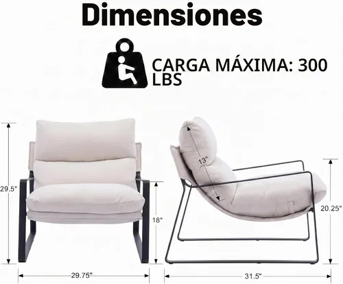 Vista 2 de Ya-Home Mid-Century - Silla decorativa, silla de lectura tapizada de Beige