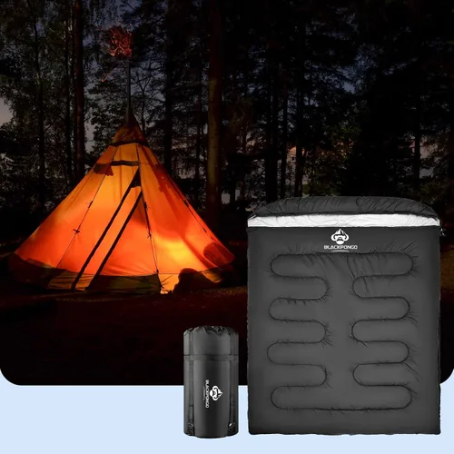 Vista 7 de Saco de dormir doble para adultos, hombres y mujeres, tamaño XL, Queen, saco de dormir para dos personas para todas las estaciones, camping