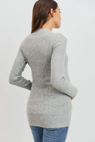 Vista 7 de Camiseta de maternidad de punto acanalado para mujer con cuello alto falso de manga larga