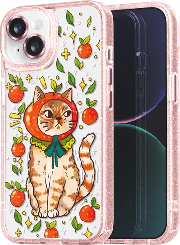 Vista 66 de Compatible para iPhone 13 Funda Bonita Estética - Funda para Teléfono Rosa con Purpurina con Protector de Cámara - Diseño de Cubierta