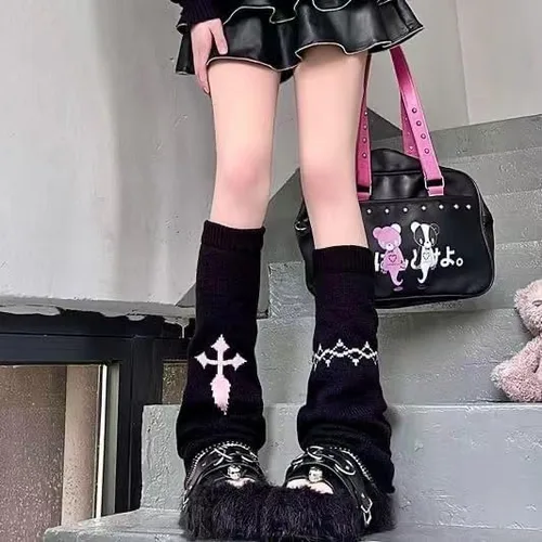 Vista 6 de Calentadores de pierna sueltos góticos japoneses Grunge Punk Tobillo Heap Calcetines Dark Academia Knit Clothe Y2K Preppy Flare Leg Sleeve