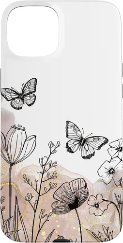 Vista 8 de iPhone 11 Minimal Flowers Butterflies Boho Floral Lindo Estético Funda