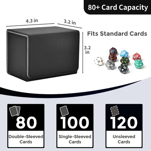 Vista 2 de MTG - Caja de cubierta con 2 divisores, caja de gran capacidad para más de 80 tarjetas de doble manga, funda de piel sintética compatible con Magic