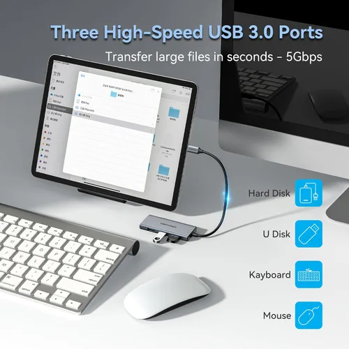 Vista 4 de Hub USB C para MacBook, VENTION USB tipo C Hub multipuerto adaptador 6 en 1 con 4K HDMI USB 3.0 transferencia de datos SD/TF lector de tarjetas, USB